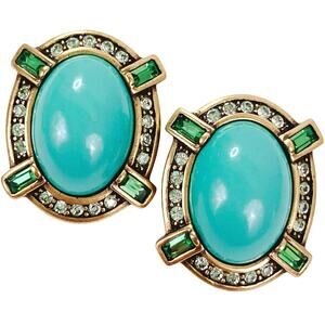 Signed Heidi Daus Bold & Beautiful Crystal Button Clip Earrings Art Deco Revival